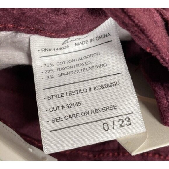 NWT KanCan Women's Ginny‎ Mid Rise Velvet Ankle Skinny Burgundy Pants Size 23 - Picture 11 of 12